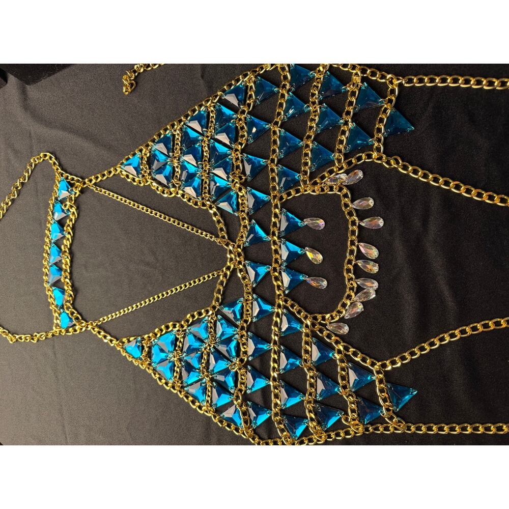 Rhinestone body chain bra, statement accessory bikini harness top body jewelry - Picture 5 of 10